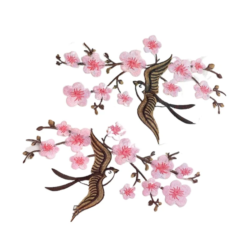 50pcs/Lot Luxury Embroidery Patch Dance Blue Plum Blossom Branch Flying Swallow Clothing Decoration Accessory Craft Diy Applique