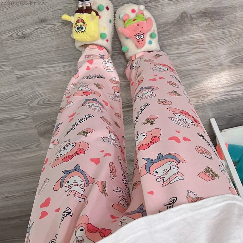 Sanrio Hello Kitty Kawaii Pajama Pants Women\'s Cute Kuromi My Melody Pink Loose Casual Sleepwear Pjs Pants Y2k Home Wear Trouser