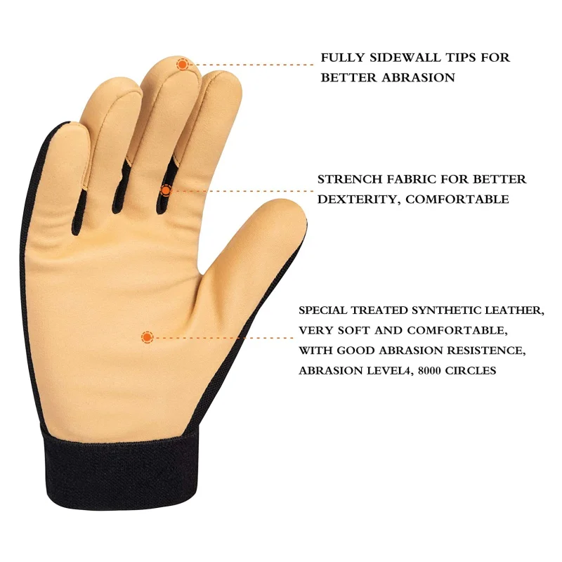 XYEHS 1 Pair Light Work Gloves Durable & Soft Mechanic Gloves Leather Reinforcement Fingertip High-Abrasion Resistance Level 4