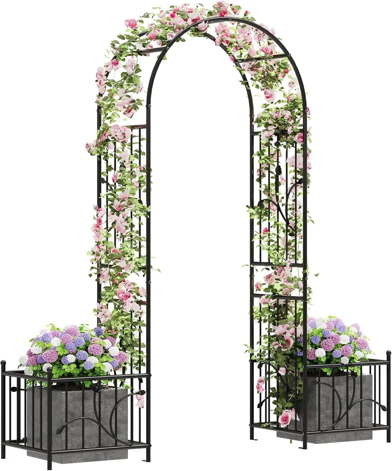 

Metal Garden Arbor with Planter Boxes, 86" H Outdoor Lawn Arch for Climbing Plants, Roses, Vines, Wedding Archway Party Dec