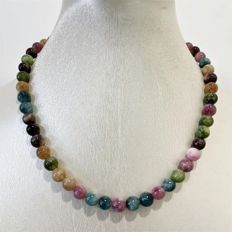 Luxury Brazil Candy Tourmaline Necklace Colorful Natural Stone Jewelry Elegant Exquisite Beaded Chain Choker Collier