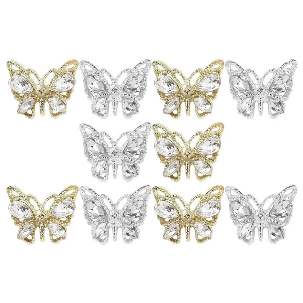 

10 Pcs Nail Rhinestones Butterfly Charms Gemstone Sequins Metal Diamond Decorations for Gel Nails Bright Shiny Accessories