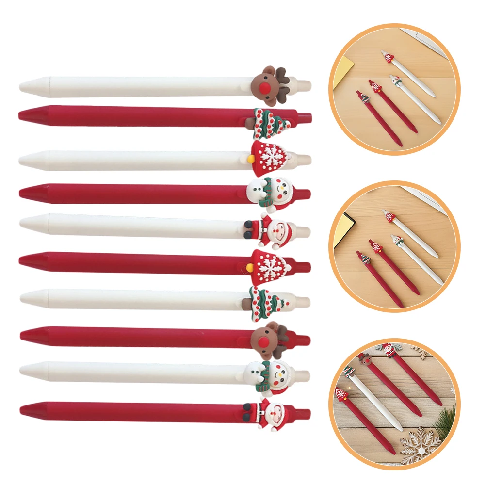 

10Pcs Christmas Themed Pens Cute Cartoon Santa Xmas Tree Holiday Ink Pens Set Office School Party Favors DIY Craft
