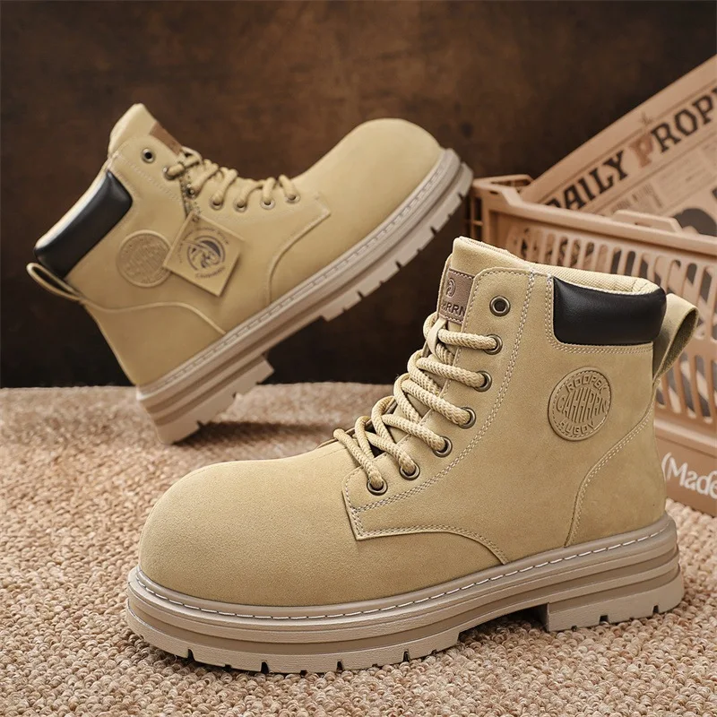 

High Quality Men's Leather Boots with Round Toe Fashionable Platform Boots for Teenagers High Top Casual Boots Men's Shoes Botas