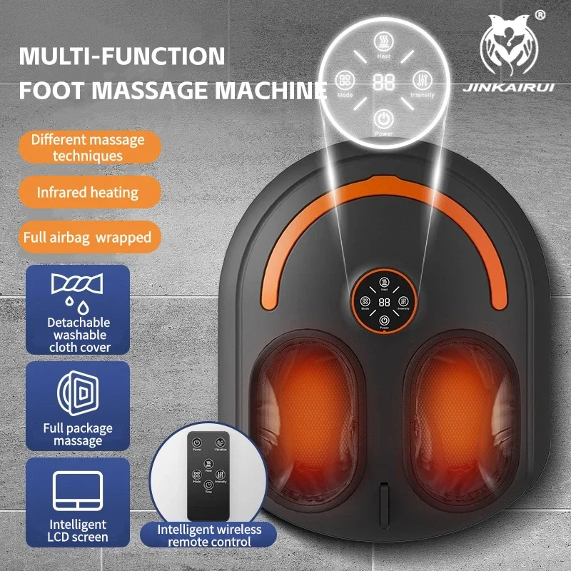 Multifunctional electric vibrating foot massager with remote control kneading roller air bag infrared heating to relieve fatigue