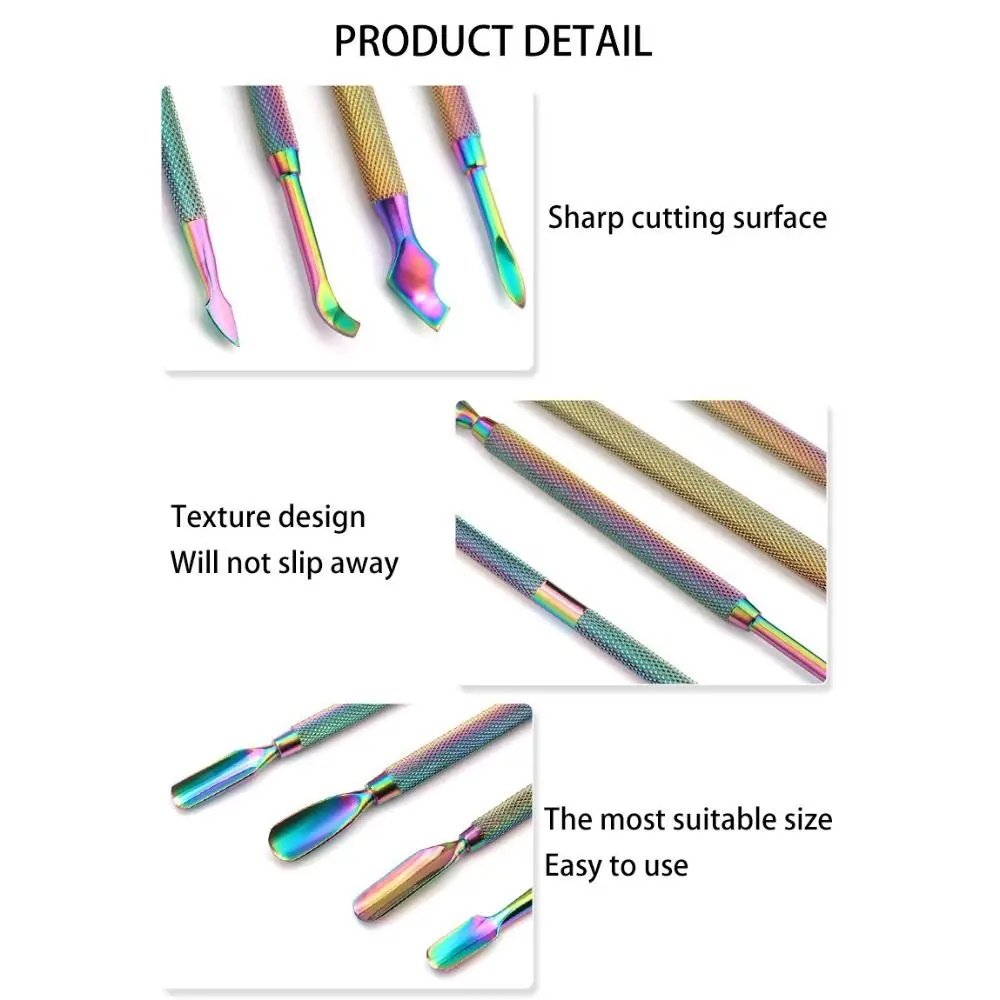 Stainless Steel Cuticle Pusher Double-Sided Beveled Steel Gel Nail Polish Remover Double-Ended Multicolor Dead Skin Remover