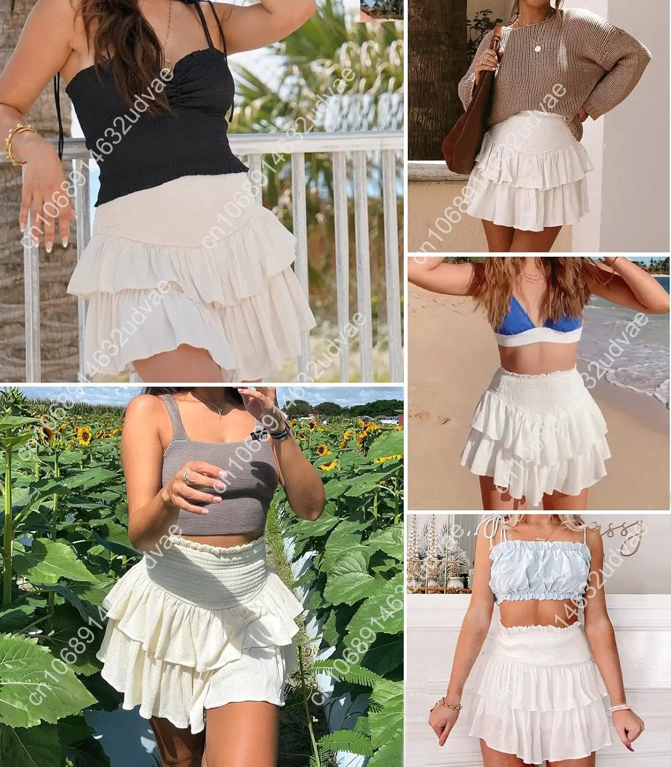 Women's Cute High Waist Ruffle Mini Skirt Layered Ruffle Hem Flared Flowy Casual Swing Beach Mini Short Skirt