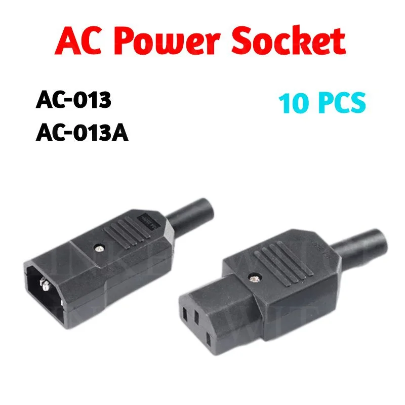 

10Pcs IEC Straight Cable Plug Connector C13 C14 10A 250V Black female&male Plug Rewirable Power Connector 3 pin AC Socket