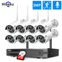 Hiseeu 5MP WIFI Security Camera Kit Human Detection IR Night Vision IP Camera System 10CH NVR Wireless CCTV Surveillance System