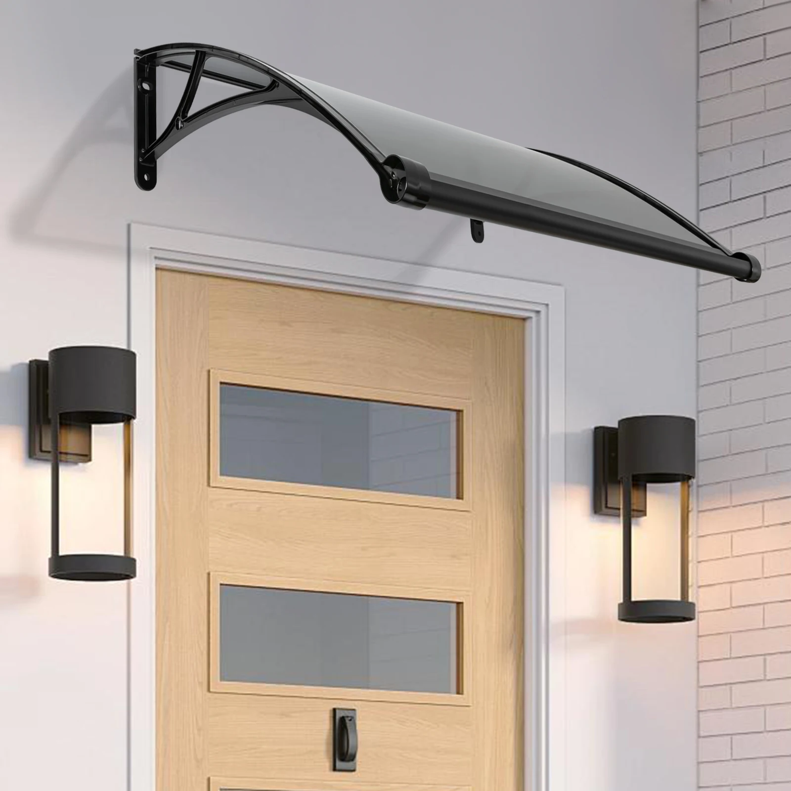 40.15*30.31*9.25in Window Front Door Awning Overhang Canopy with Gutter for Sun Shutter, Black&Anthracite Gray