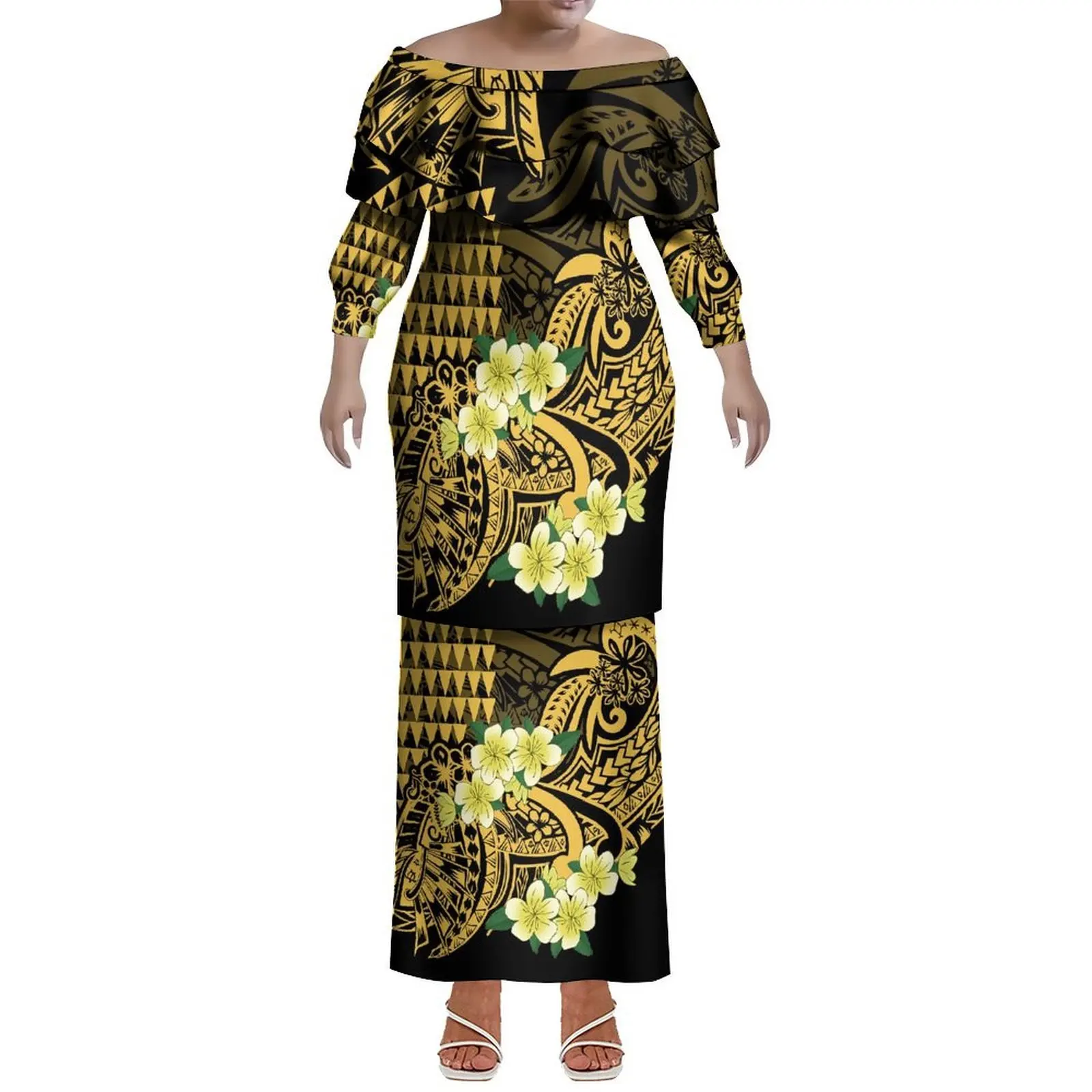 Abito aderente Puletasi su misura per donne tribali polinesie con stampe artistiche samoane