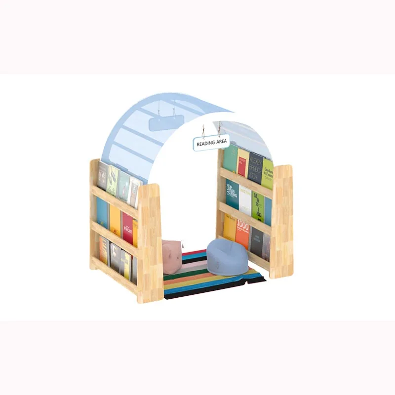 

Kindergarten Furniture Rubber Wood Children's Reading Combination Cabinet Wooden Multifunctional Tables and Chairs