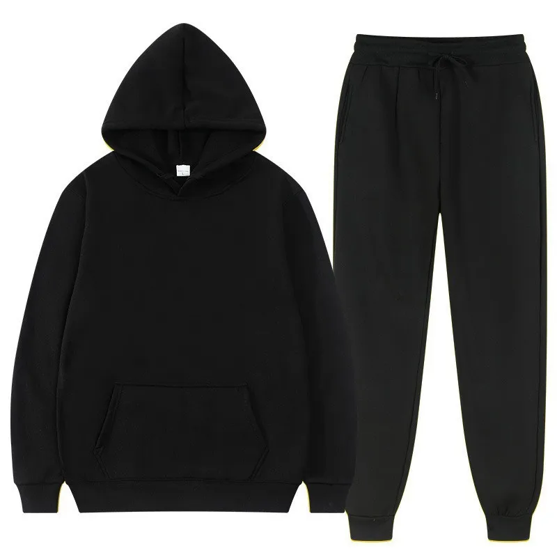 

Men's casual hooded solid color hooded pullover casual hoodie men's hoodie with pullover set 2pcs