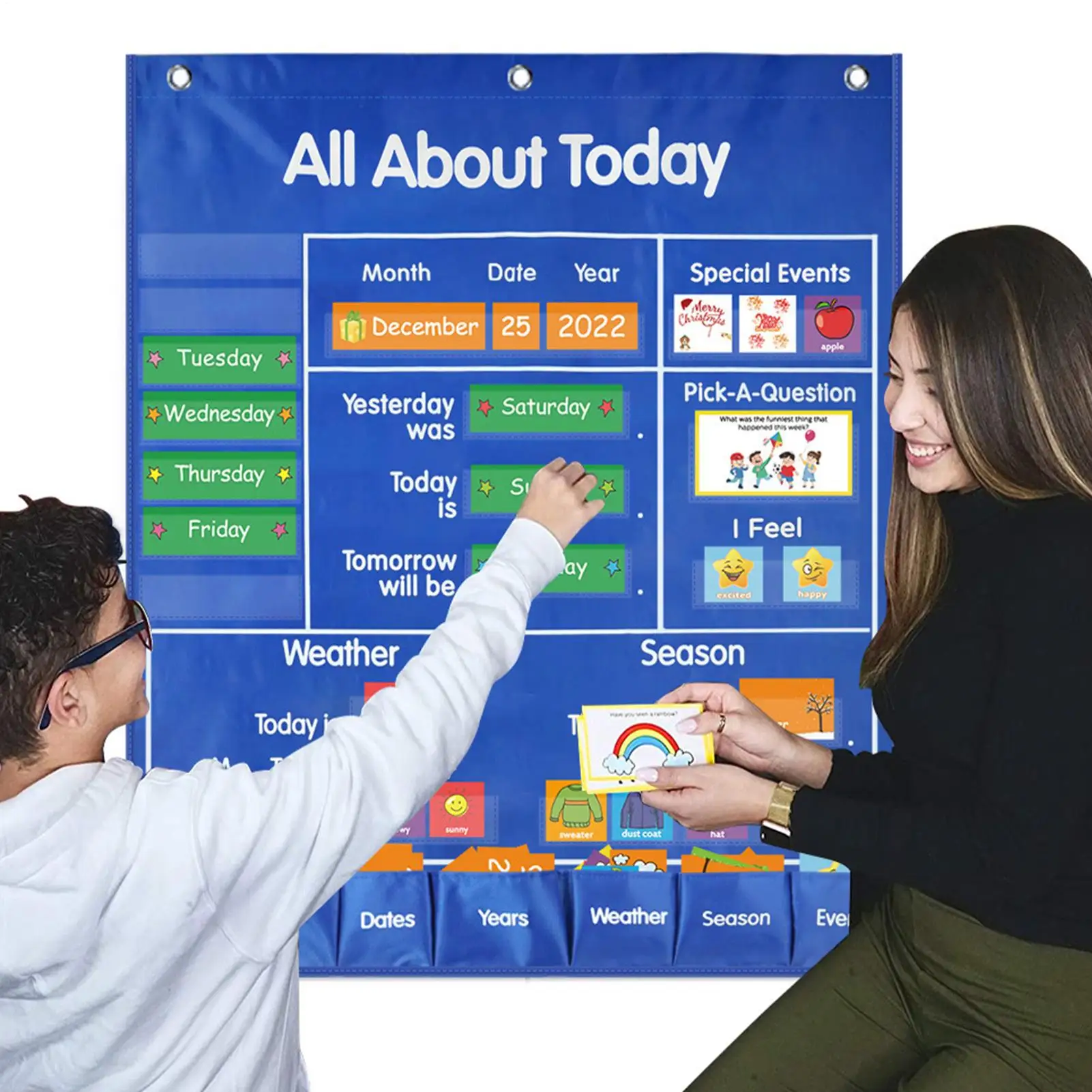 Gráfico de bolsillo Gráfico de bolsillo Calendario Aula Must Haves Útiles escolares Centro de aprendizaje Horario para la temporada meteorológica del tiempo