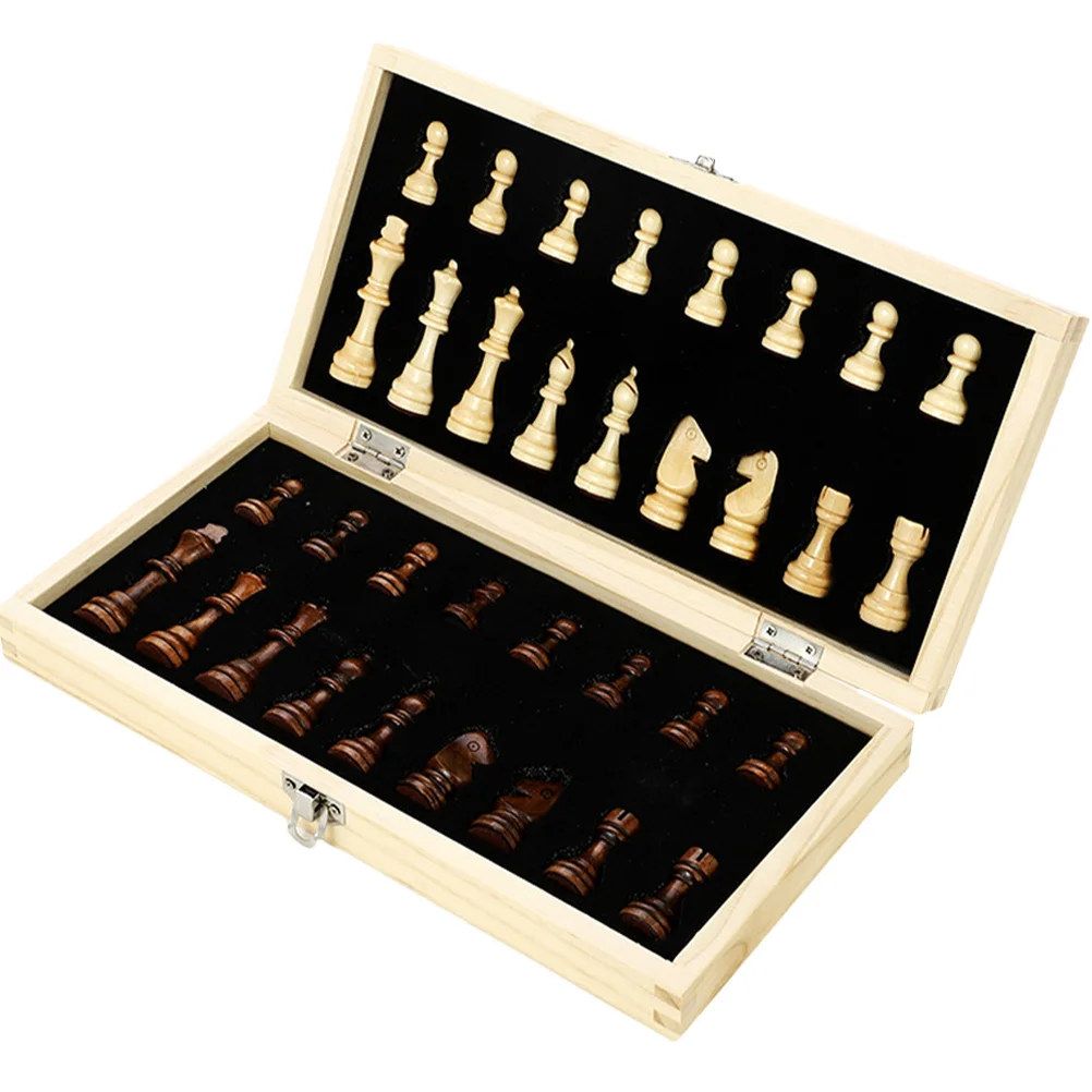 مجموعة واحدة من الشطرنج الدولي الخشبي القابل للطي مع خطوط شفافة وتصميم مشرق للاستخدام الداخلي والخارجي لعبة السفر #5