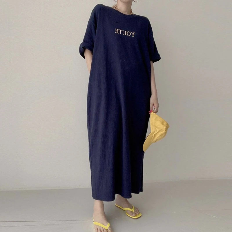 Casual rotondo Ne Lettera Stampa Design pieghettato Allentato ort Sve Split Dr Donna Faionable Pendolarismo Coreano Sle Long Dr