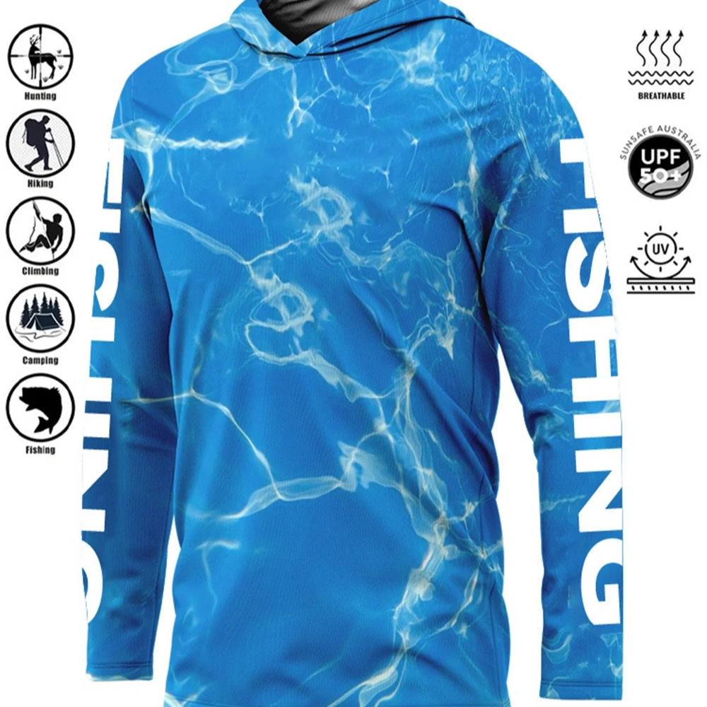UPF 50+ Uv Protection Quick Dry Tops Outdoor Fashion Fishing Hoodie Printing Fishing Shirt Men\'s Long Sleeve Performance Shirt