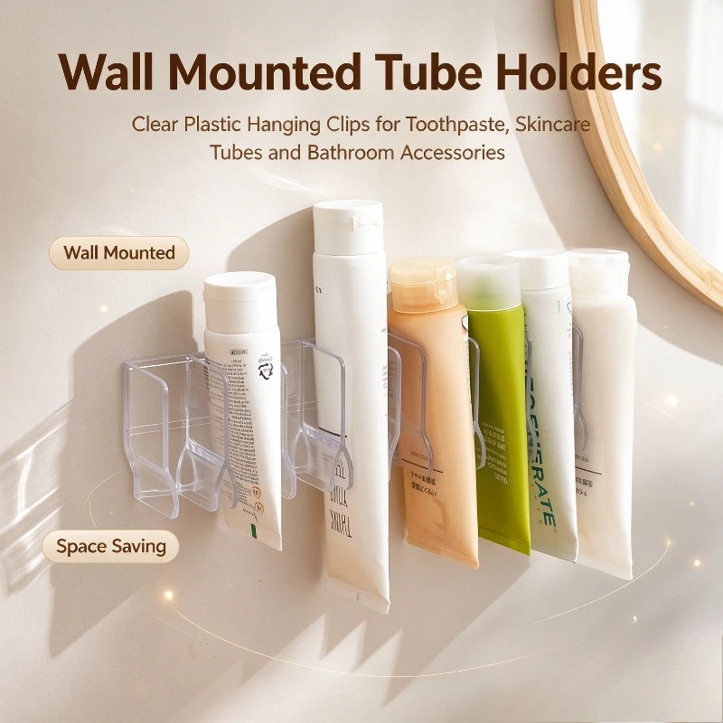 2PCS No Punching Bathroom Wall Hanging Toothpaste Holder Trace Free Space Saving Dual Use Countertop And Wall Storage Rack