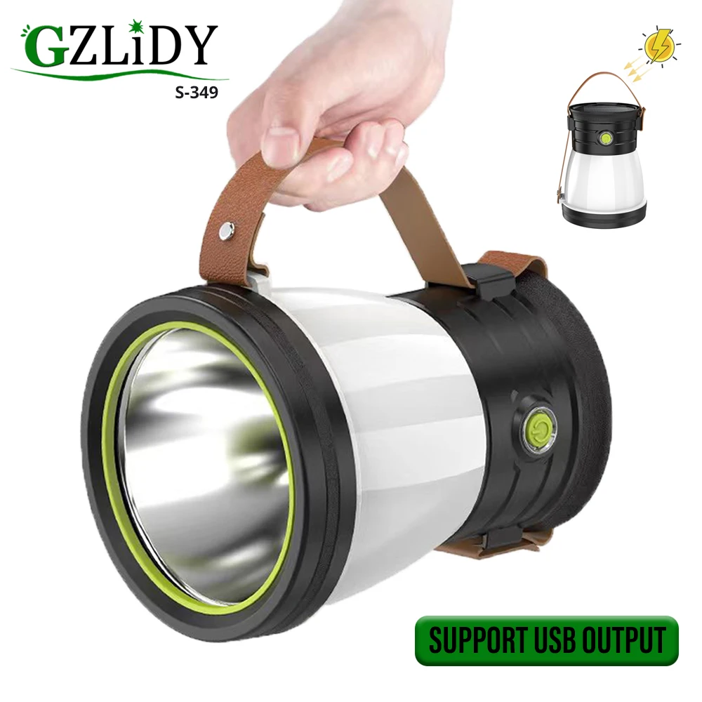 

Powerful LED Spotlight Waterproof Fishing Flashlight Floodlight Solar USB Rechargeable Camping Lantern 5 Modes Torch Searchlight