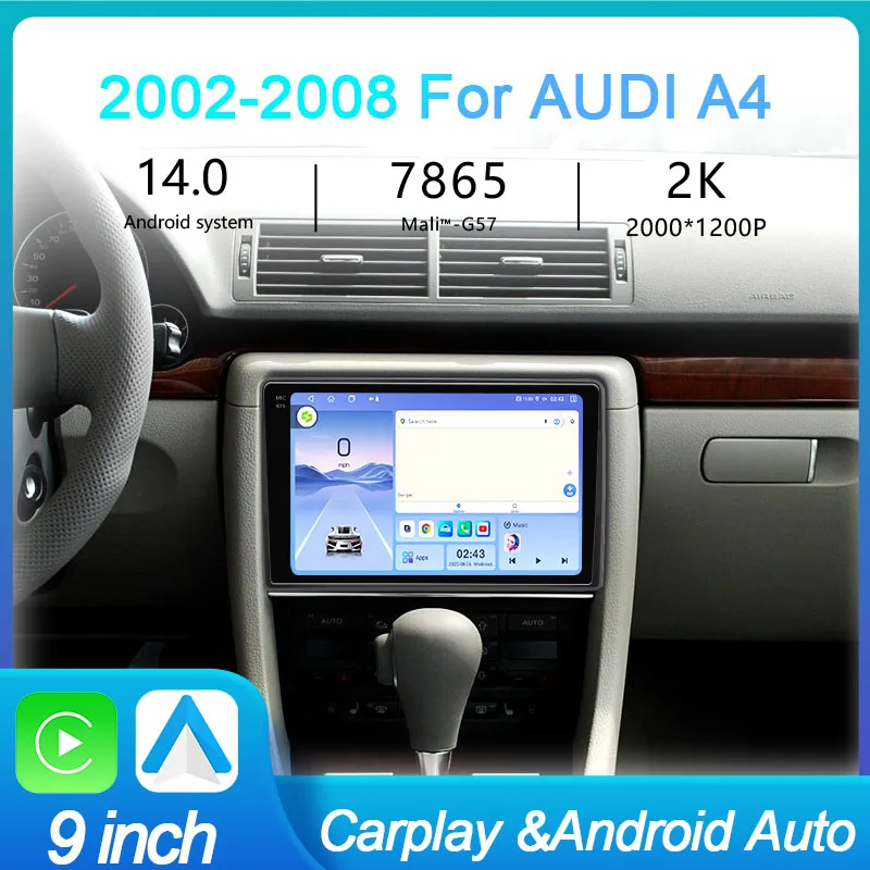 

MeiHua Android 14 Car Radio For 2002-2008 Audi A4 Multimedia Video Player GPS 4G CarPlay Autoradio Wireless Stereo DSP 2K
