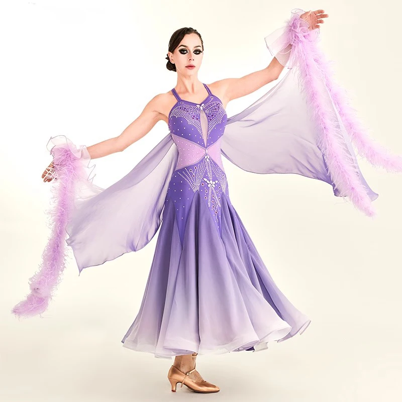 Flilin Flower Shadow Customized High-end Ballroom Dance Dress Modern Games Big Swing Gradient Color  Performance Costumes
