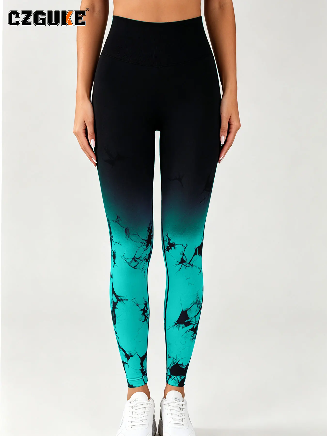 CZGUKE-Women High Waist Gradient Crack Print Yoga Leggings SeamlessYoga  Control Butt Lifting Stretch Fitness Gym Running Sports