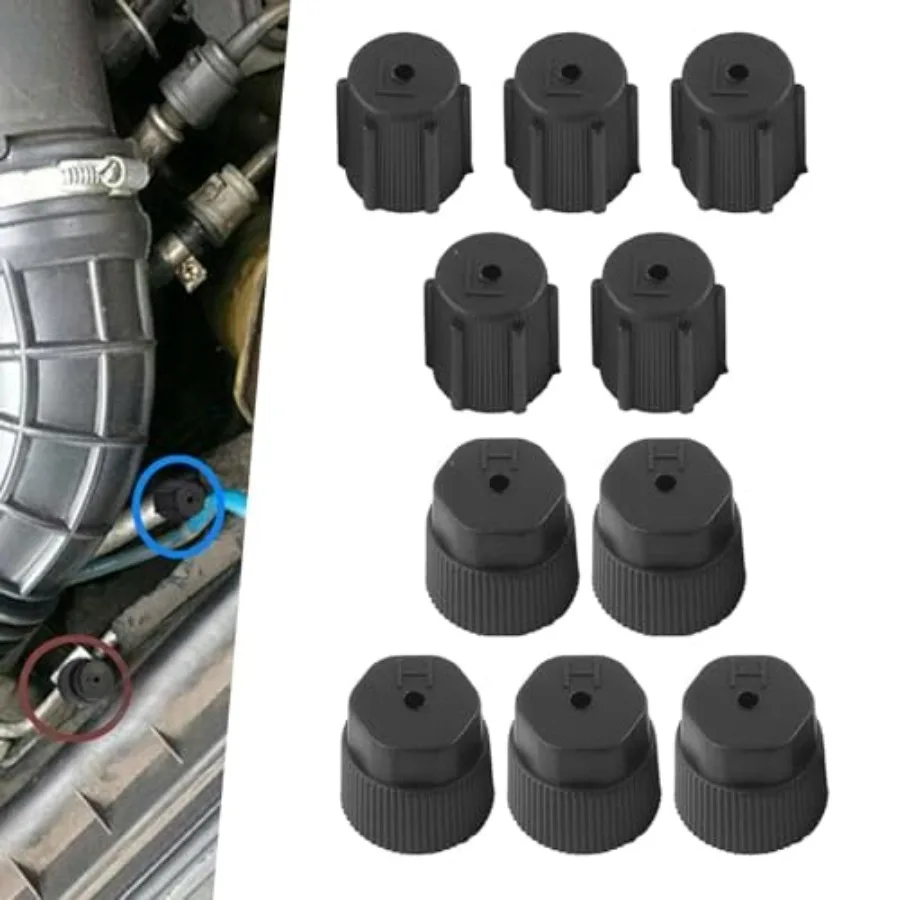 

10PCS AC Service Valve Cap, ABS Air Conditioning Service AC System Charging Port Covers, R134a 13mm Low Pressure Port Cap and 1