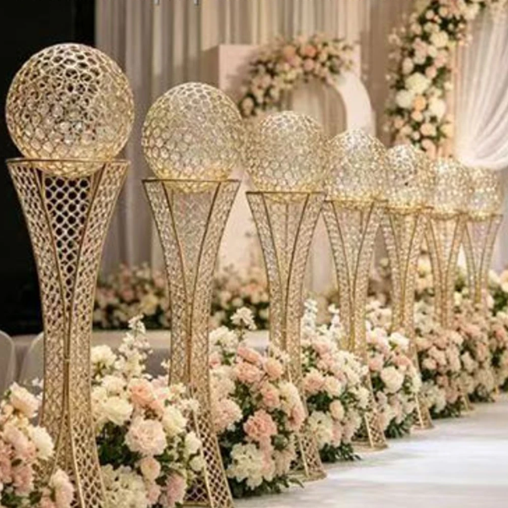 100cm 2-6pcs Wedding Gold Silver Road Lead Decoration Crystal golbe Metal Party Flower Stand Table Centerpieces