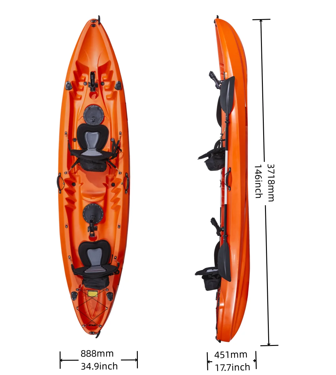 LSF 3.71M Cruising Fishing Kayak HDPE 3 Paddlers Kayak Fishing Plastic Canoe for  Ocean Waters view 6