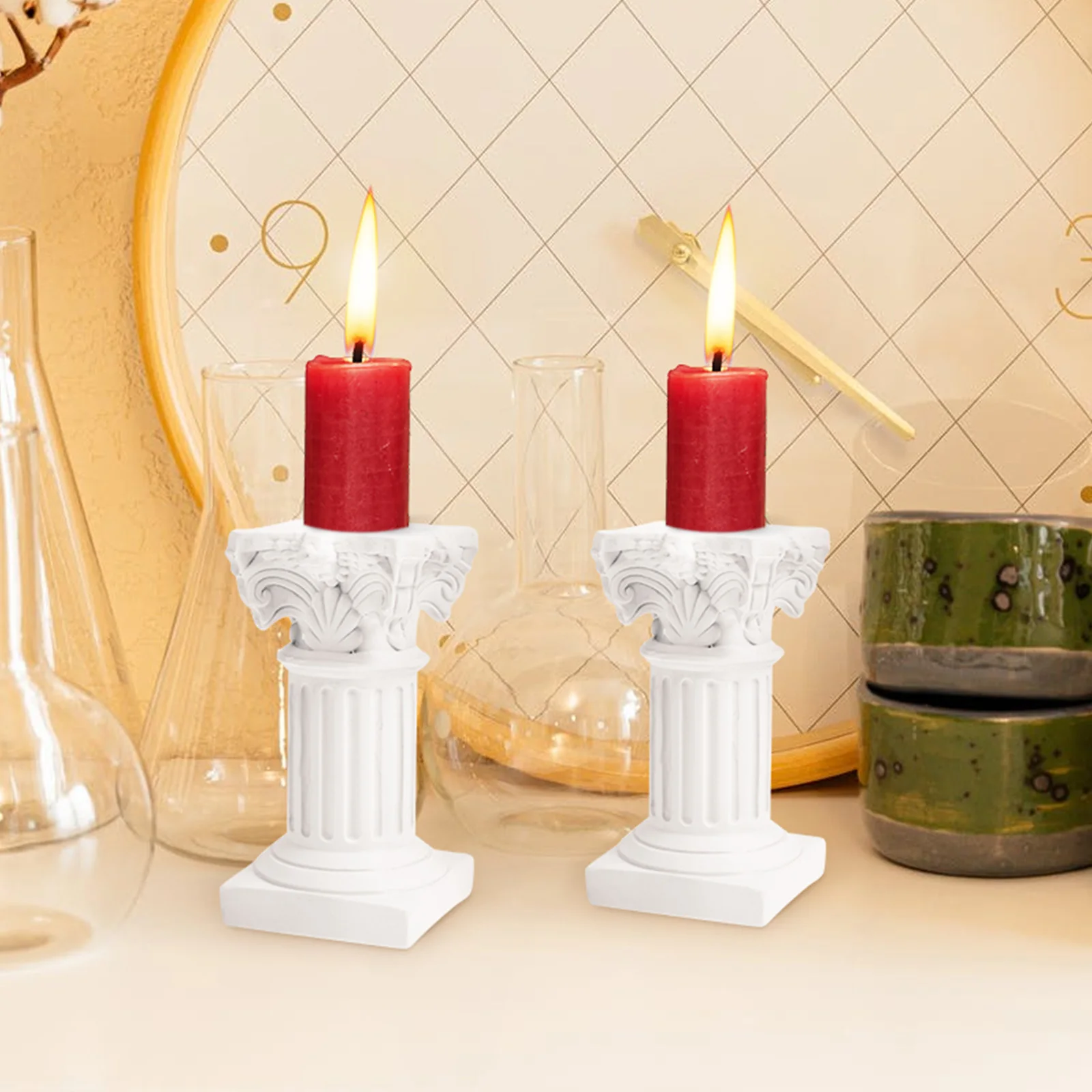 

10 Pcs Wedding Decor Pillar Holder Roman Column Candlestick White Tea Light Holders