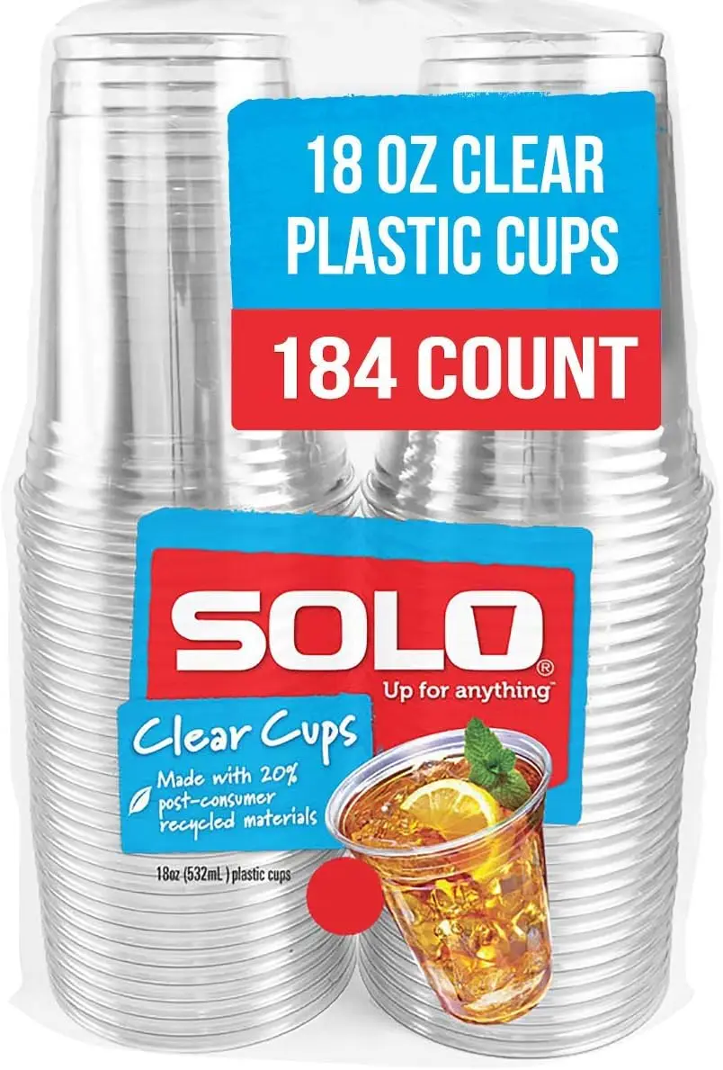 

Cup Company Clear Recycled Plastic Party Cups, 18 Oz, 184 Count