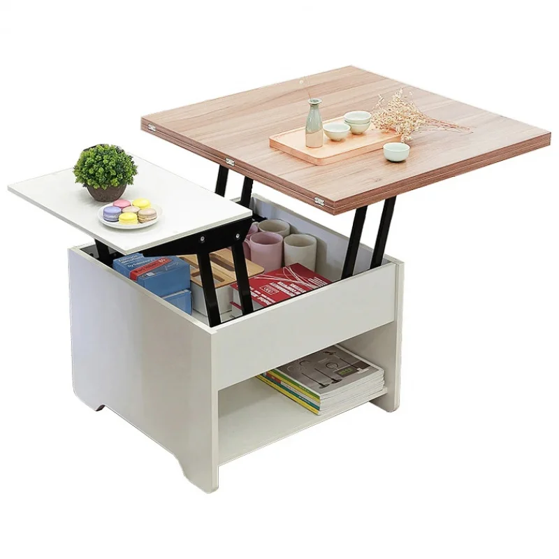 

Modern Minimalist Wooden Lift Top Coffee Table – Folding Expands to Dining Table, Hidden Storage Drawers, 2-in-1 Design,