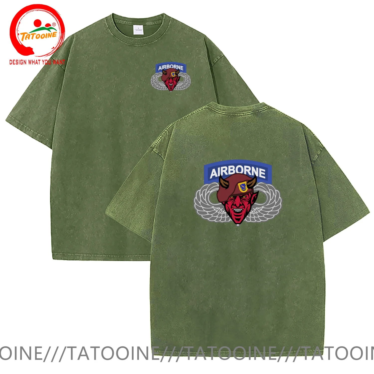Vintage Washed Cotton T-Shirt Funny Designer US Army Airborne 504th Devil Airborne T Shirt Men Fashion Trendy Casual Clothing