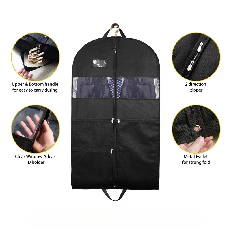 Portable Hanging Garment Bag Clothing Dust Cover Travel Garment Bag with Mesh Pockets Closet Clothes Dustproof Storage Protector