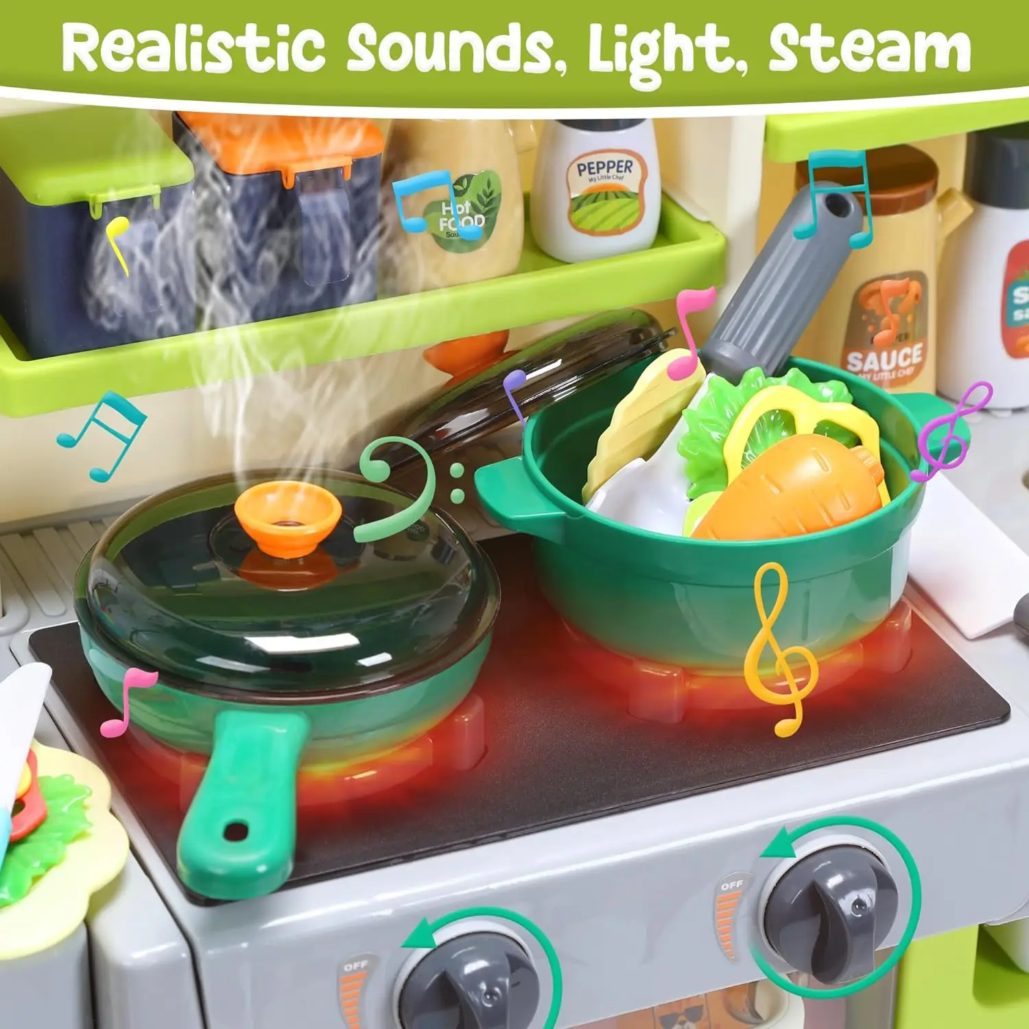 Set da gioco da cucina per bambini Fai finta di giocare a cucina con suoni e luci Fornello da cucina Lavello da gioco a vapore Set di giocattoli alimentari Regalo per bambini piccoli