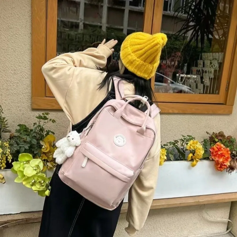 Solid Large Capacity Student Backpack Nylon Multi-Pocket Academy Girl's School Bag Spacious Multiple Colors