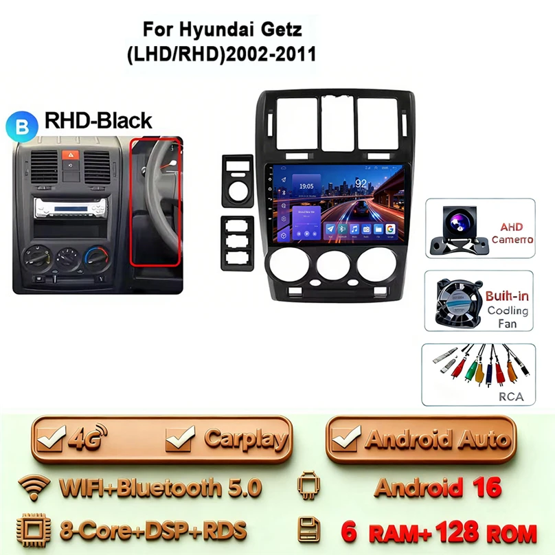 Android 16 Carplay Android Auto 4G WIFI voor HYUNDAI GETZ 2002-2011 GPS DSP BT 2Din Touchscreen multimedia Autoradio