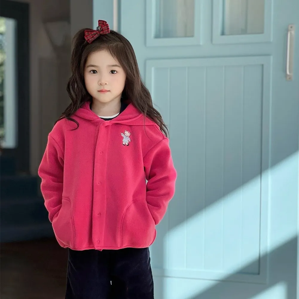 

2-3Y winter kids girl clothes baby coat Girl's Rose Red Double sided Polar Fleece Warm Coat