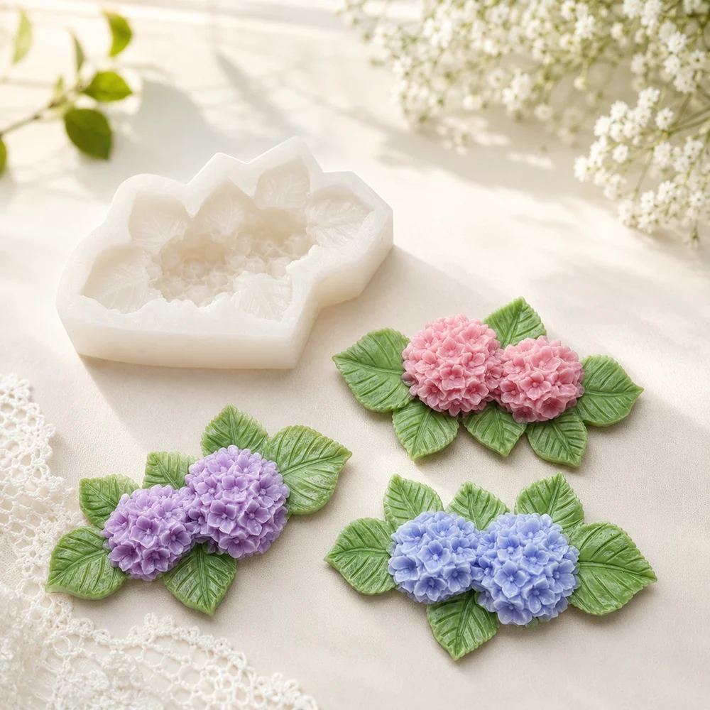 Hydrangea Silicone Candle Mold Flower Aroma Gypsum Resin Molds Shoes Handmade Soap Making Supplies