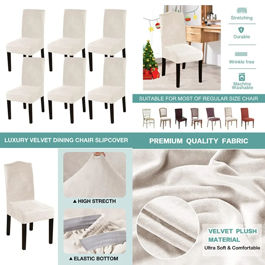 

Chair Covers for Dining Room Chairs Set of, Stretch Velvet Dining Chair Covers Removable Washable Chair Seat Slipcovers Protect