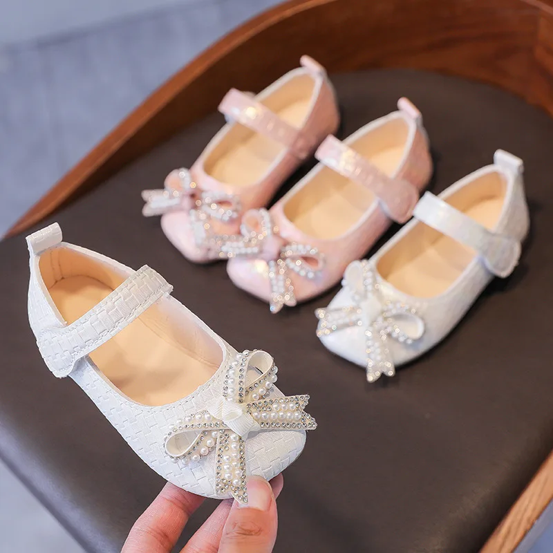 Spring Autumn Girls Princess Shoes New Pearl Bowknot Children's Flat Shoes Kids Baby Girl Shoes Summer Casual Shoes CSH1272