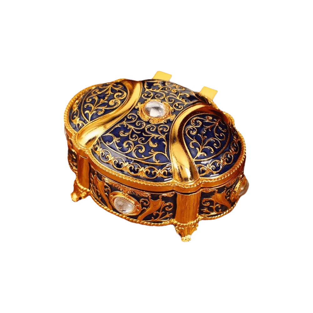 Vintage Style Jewelry Organizer Relief Design Zinc Alloy Jewelry Storage Case Oval Shape Flip Open Jewelry Box Jewelry Storage