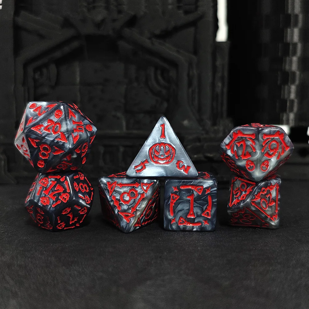 7 قطعة/المجموعة هالوين موضوع الاكريليك D20 D12 D10 D00 D8 D6 D4 مجموعة نرد DND RPG ل الزنزانات والتنينات المنزل الاطفال الترفيه لعبة