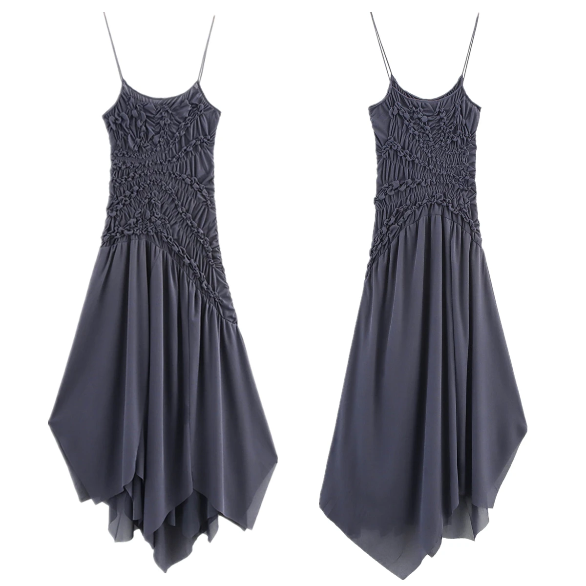 

Withered French Fashion Pleated Mesh Dresses Asymmetrical Hem Minimalist Suspender Dress Summer Strapless Dress Women