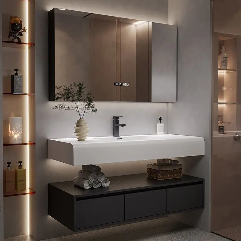 Italian Dujia Skin-Friendly One-Piece Basin Modern Hotel Vanity Multi-Layer Solid Wood Paint-Free Bathroom Combo Sink