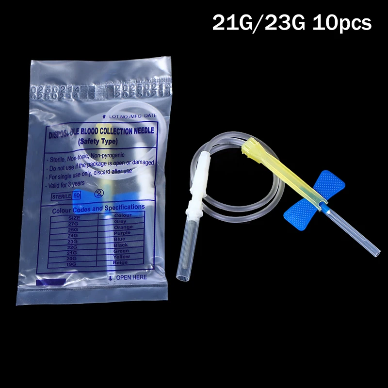 

10 шт. одноразовые иглы-бабочки, безопасные иглы для сбора крови, медицинские обучающие материалы для домашних животных, 21 г, 23 г