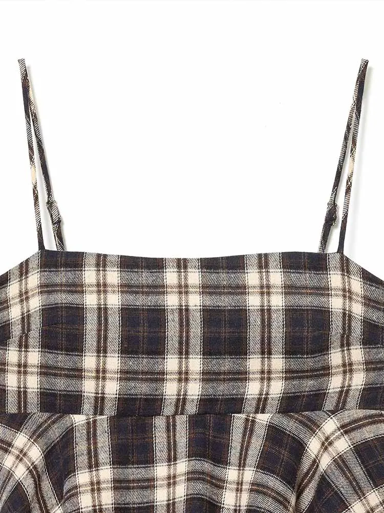 Estilo europeu e americano inverno recém chegados moda feminina suspender decote reto em camadas top xadrez decorativo