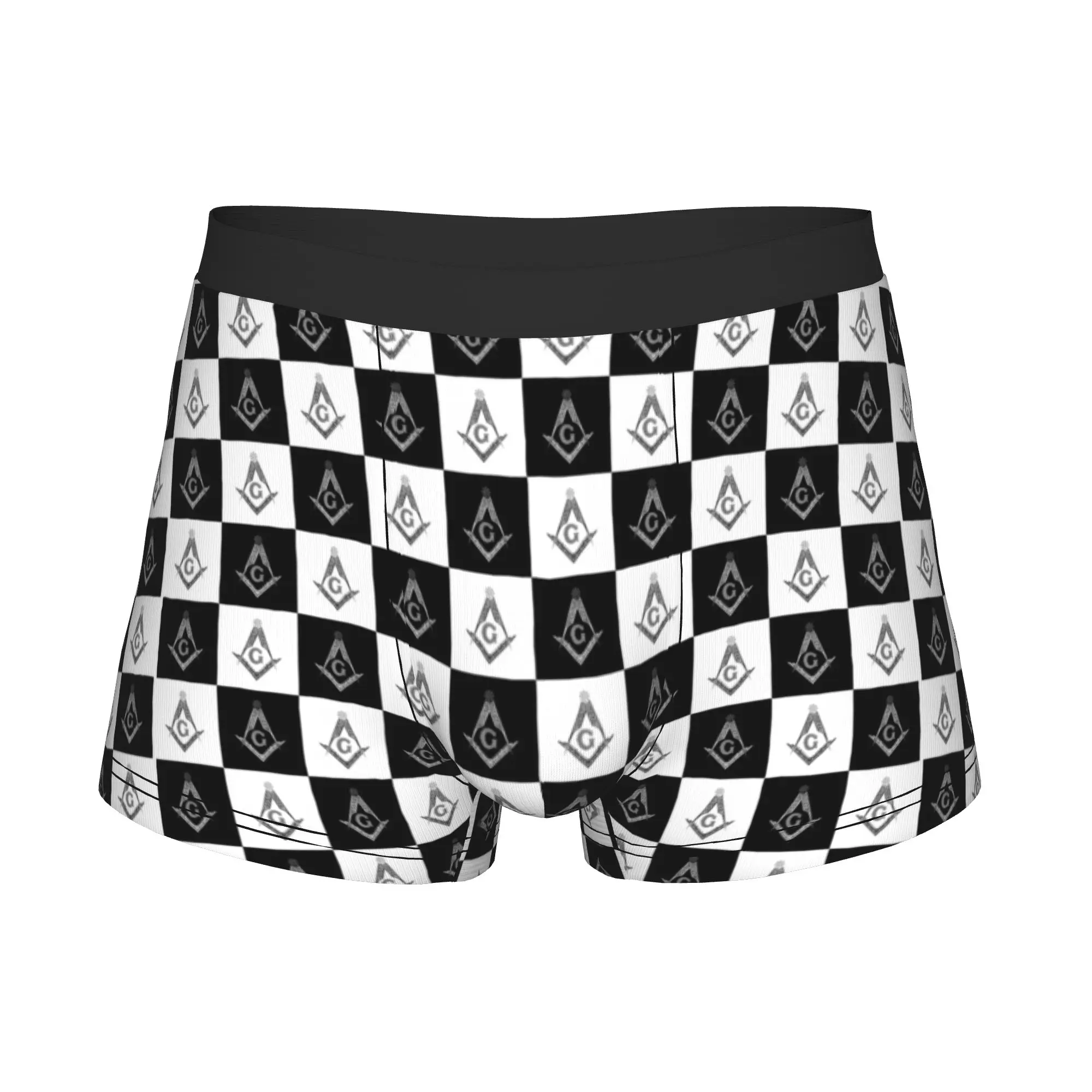 Freemason Checkered Pattern Boxers Shorts Men's Mason Masonic Briefs Underwear Cool Underpants