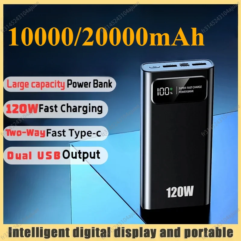 10000/20000mAh Power Bank 120W Ultra Fast Charging Large Capacity Power Supply Portable Digital Display Battery