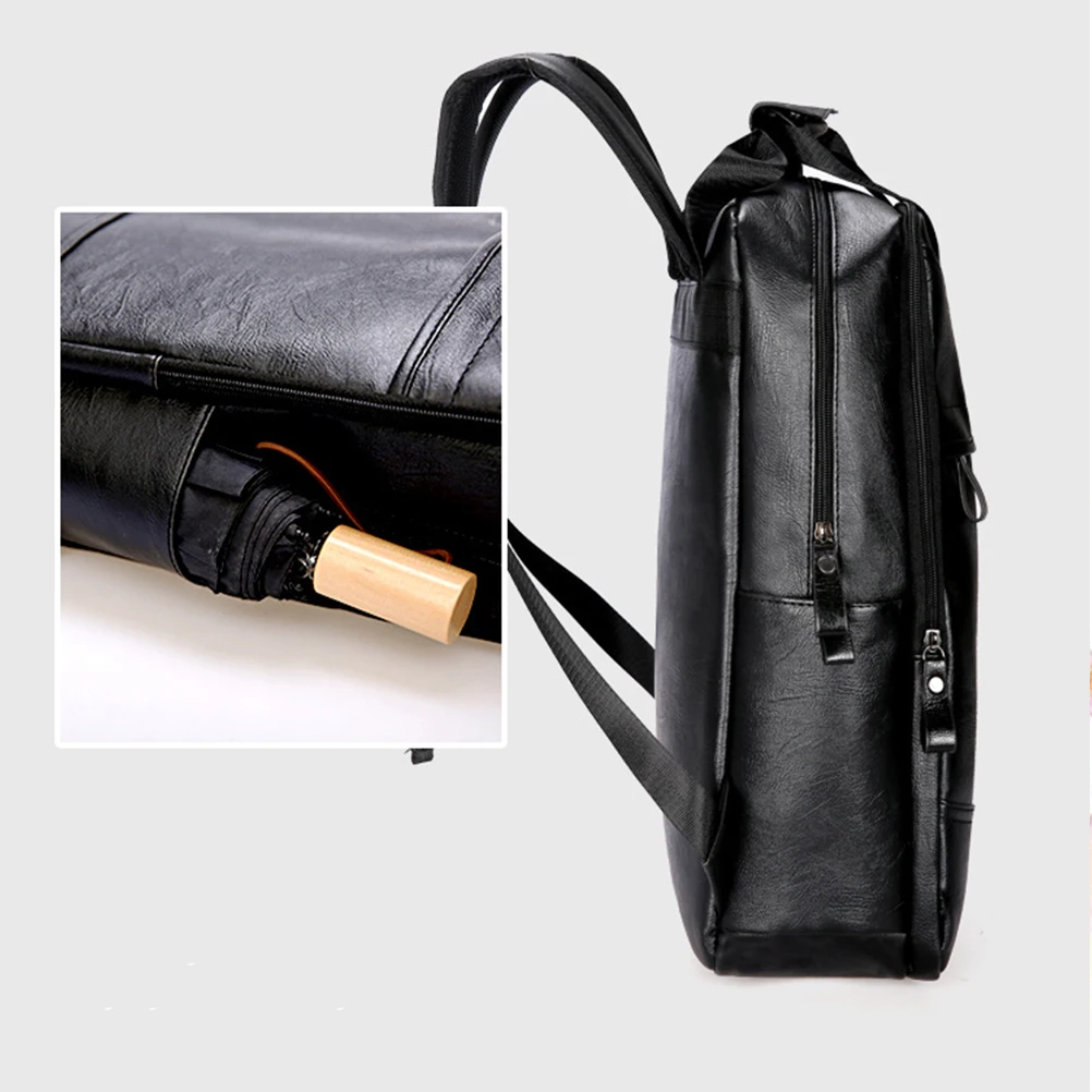 

1PC Backpack Large Capacity PU Computer Bag Travel Backpack Laptop Satchel for Students Men (Black)